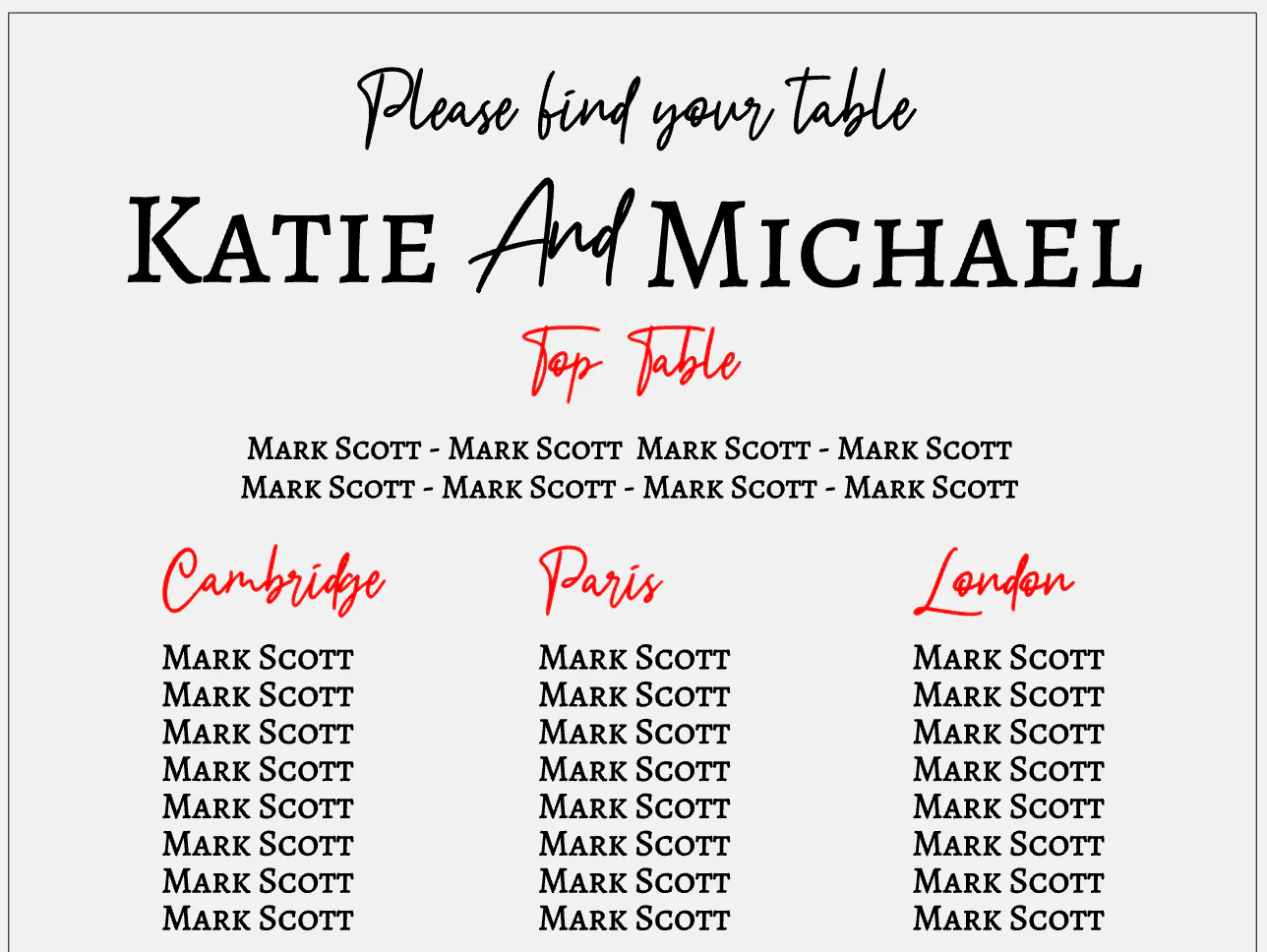 Table seating plan - Custom table names