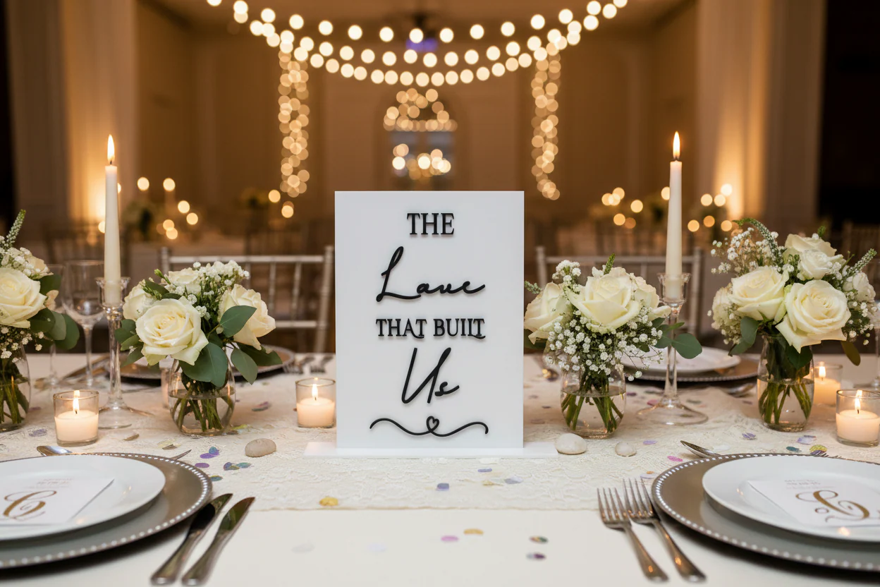 The Love That Built Us Wedding Sign | Acrylic Memory Wedding Table Sign - Image 7
