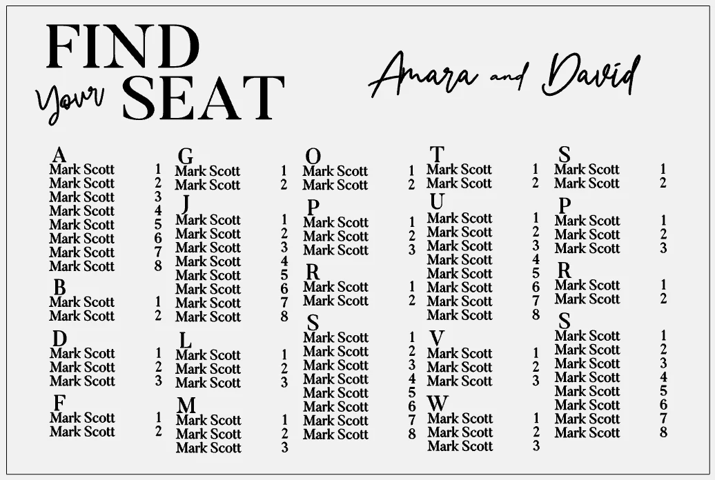 Wedding Seating Plan - A-Z Find Your Seat - Image 3