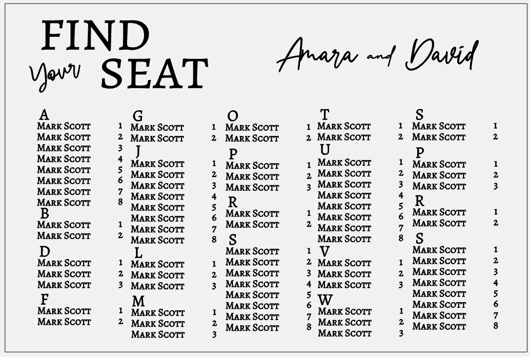 Wedding Seating Plan - A-Z Find Your Seat - Image 4